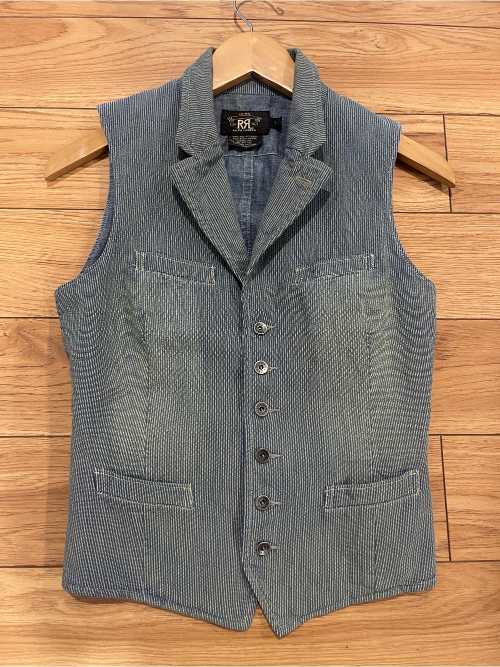RARE Double RL Ralph Lauren Blue Pinstripe denim Tailored Vest size 1